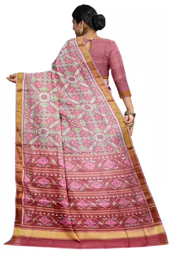 Gajari and pink mulberry pure silk single ikkat  saree