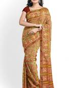 Orange and pink mulberry pure silk single ikkat  saree