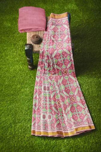 Gajari and pink mulberry pure silk single ikkat  saree