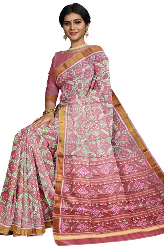 Gajari and pink mulberry pure silk single ikkat  saree