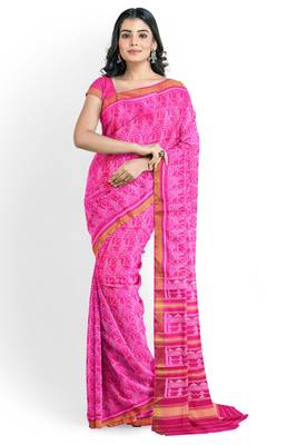 Pink mulberry pure silk single ikkat  saree 1