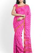 Pink mulberry pure silk single ikkat  saree
