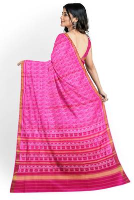 Pink mulberry pure silk single ikkat  saree 2