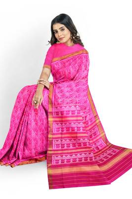 Pink mulberry pure silk single ikkat  saree 4
