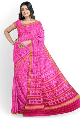 Pink mulberry pure silk single ikkat  saree 5