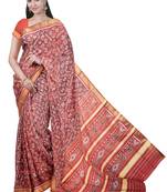 Red mulberry pure silk single ikkat  saree