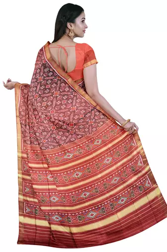Red mulberry pure silk single ikkat  saree