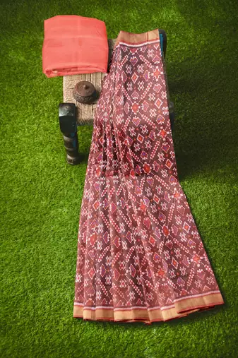Red mulberry pure silk single ikkat  saree