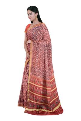 Red mulberry pure silk single ikkat  saree 5