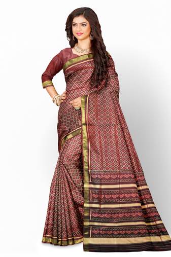 Brown mulberry pure silk single ikkat  saree