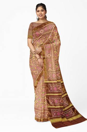 Maroon mulberry pure silk single ikkat  saree