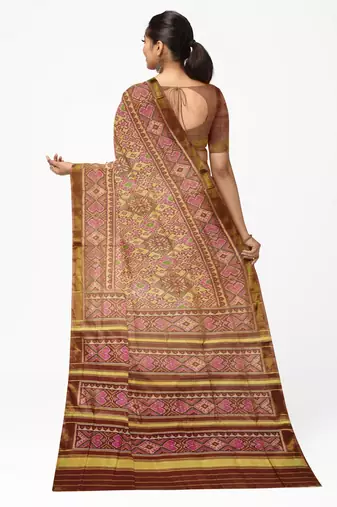 Maroon mulberry pure silk single ikkat  saree