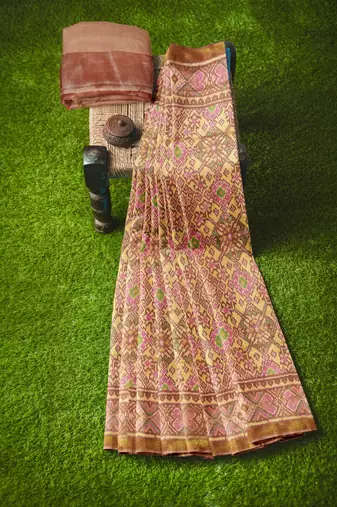 Maroon mulberry pure silk single ikkat  saree