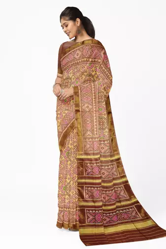 Maroon mulberry pure silk single ikkat  saree