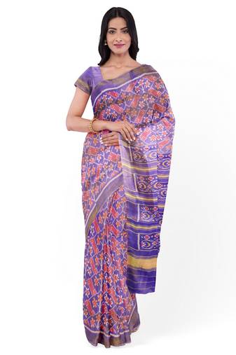 Lavendar mulberry pure silk single ikkat  saree
