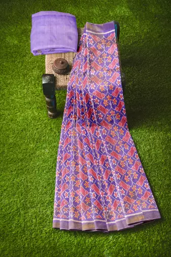 Lavendar mulberry pure silk single ikkat  saree