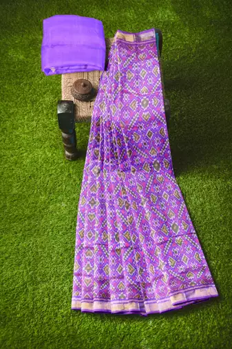 Lavendar mulberry pure silk single ikkat  saree