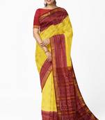 Red and yellow mulberry pure silk single ikkat  saree