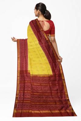 Red and yellow mulberry pure silk single ikkat  saree 2