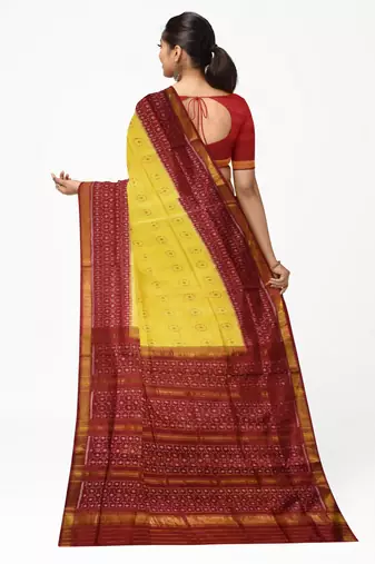 Red and yellow mulberry pure silk single ikkat  saree