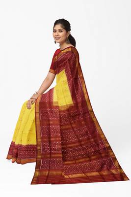 Red and yellow mulberry pure silk single ikkat  saree 4