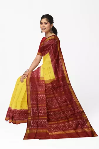 Red and yellow mulberry pure silk single ikkat  saree