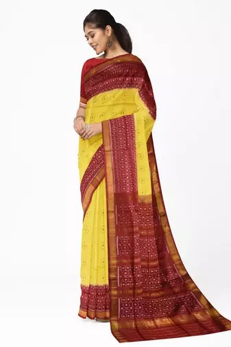Red and yellow mulberry pure silk single ikkat  saree