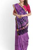 Pink and purple mulberry pure silk single ikkat  saree