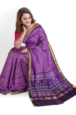 Pink and purple mulberry pure silk single ikkat  saree 4