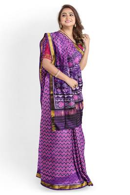 Pink and purple mulberry pure silk single ikkat  saree 5