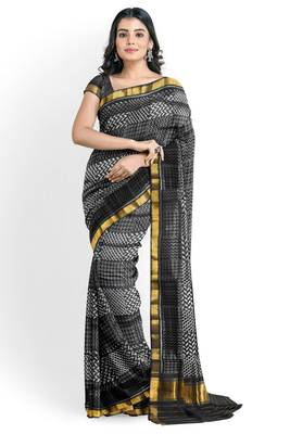 Black mulberry pure silk single ikkat  saree 1