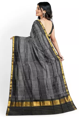 Black mulberry pure silk single ikkat  saree