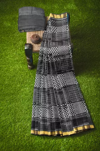 Black mulberry pure silk single ikkat  saree