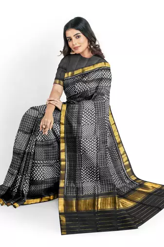 Black mulberry pure silk single ikkat  saree