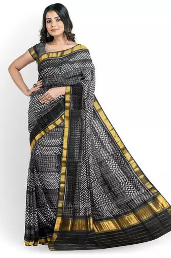 Black mulberry pure silk single ikkat  saree