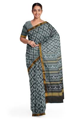 Green mulberry pure silk single ikkat  saree 1
