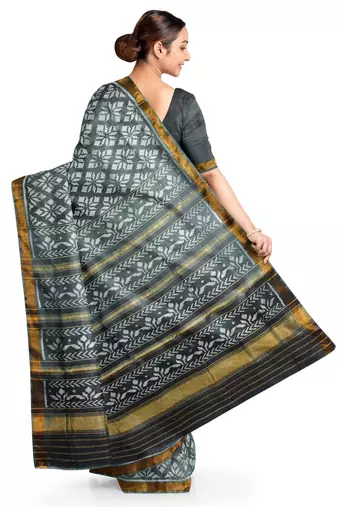 Green mulberry pure silk single ikkat  saree
