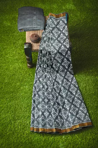 Green mulberry pure silk single ikkat  saree