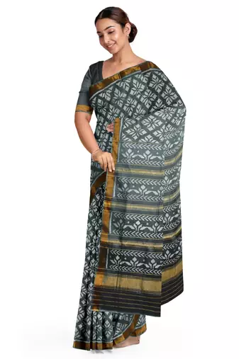 Green mulberry pure silk single ikkat  saree