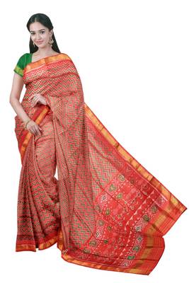 Red mulberry pure silk single ikkat  saree 1