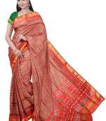 Red mulberry pure silk single ikkat  saree