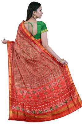 Red mulberry pure silk single ikkat  saree 2