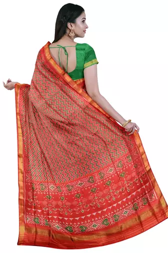 Red mulberry pure silk single ikkat  saree