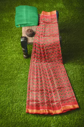 Red mulberry pure silk single ikkat  saree