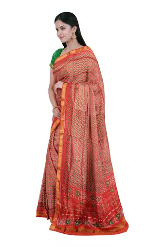 Red mulberry pure silk single ikkat  saree