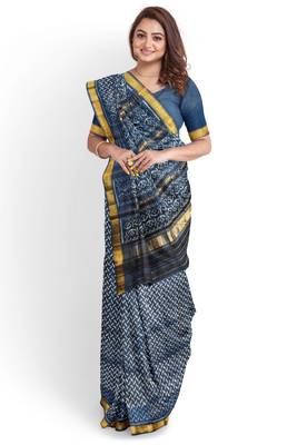 Blue mulberry pure silk single ikkat  saree 1