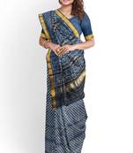 Blue mulberry pure silk single ikkat  saree