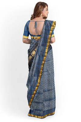 Blue mulberry pure silk single ikkat  saree 2