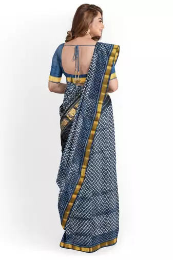 Blue mulberry pure silk single ikkat  saree
