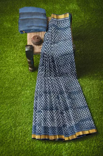 Blue mulberry pure silk single ikkat  saree